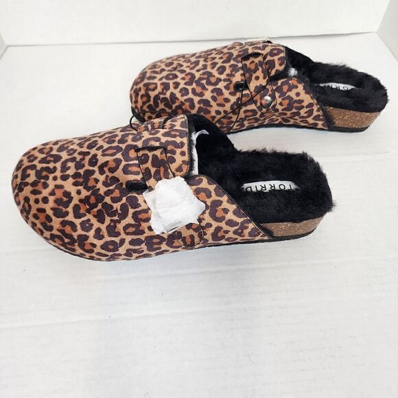 9W Torrid Brown Leopard Lined Slip On Mule Flat Faux Fur Faux Suede Wide Width - Picture 5 of 8